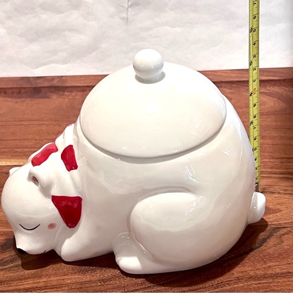 Magenta Ceramic Blushing Polar Bear Canister Jar White/Red - Picture 12 of 14